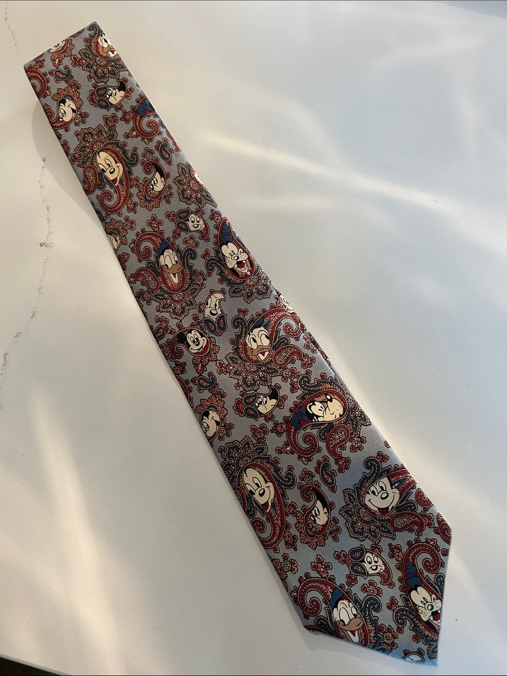Disney Gray Tie with Red and Blue Paisley Character Motifs